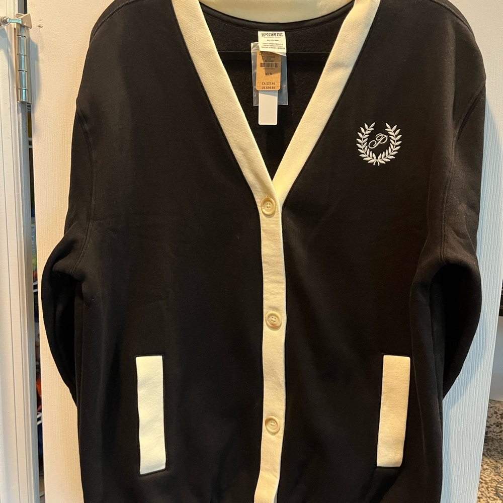VS PINK Campus Black Cardigan with Cream Trim